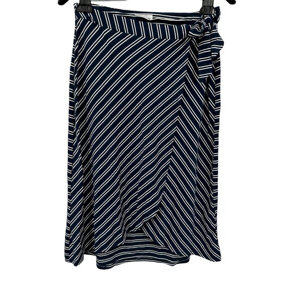 Adrienne Vittadini Women's Striped Wrap Skirt Navy/White Jersey Knit Medium - Picture 1 of 7